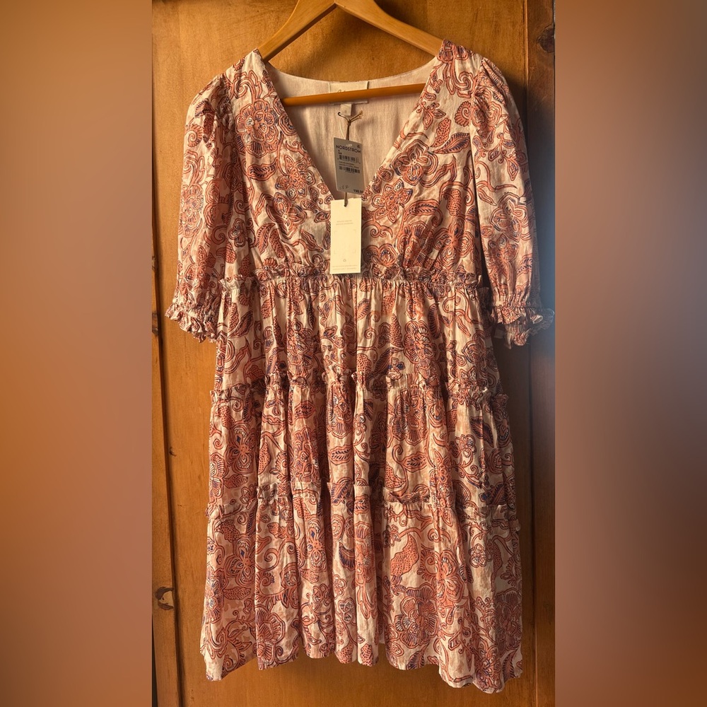 NWT CLEOBELLA LIVINIA Dress 100% Cotton Babydoll Dusty Pink Paisley Boho Size S
